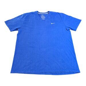 Vintage Nike The Athletic Dept. V-Neck T-Shirt Blue White Swoosh Men's Size 2XL